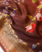 Load image into Gallery viewer, Brown Pure Munga Silk Floral Digial Print Dupatta
