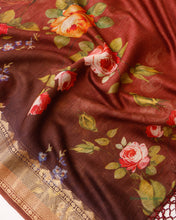 Load image into Gallery viewer, Brown Pure Munga Silk Floral Digial Print Dupatta
