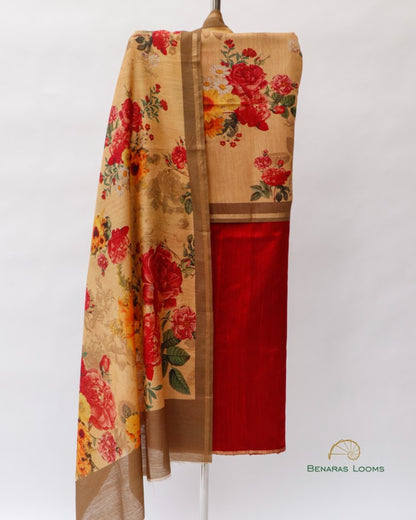 Maroon Handwoven Pure Raw Silk Unstitched Suit Fabric