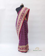 Load image into Gallery viewer, PRE-ORDER:Purple Handwoven Pure Kataan Silk Buti Jaal Banarasi Saree
