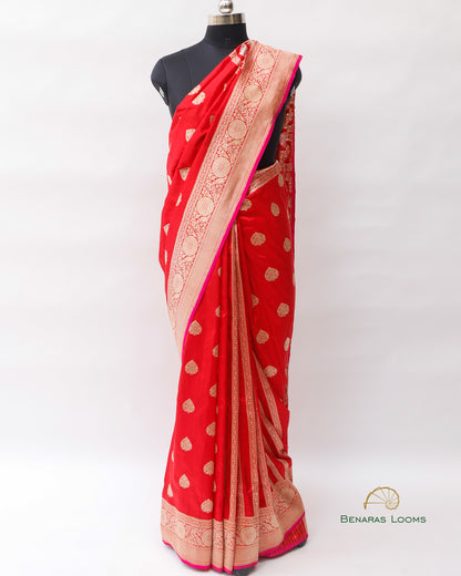 Red Handwoven Pure Kataan Silk Kadhua Jaal Benarasi Saree