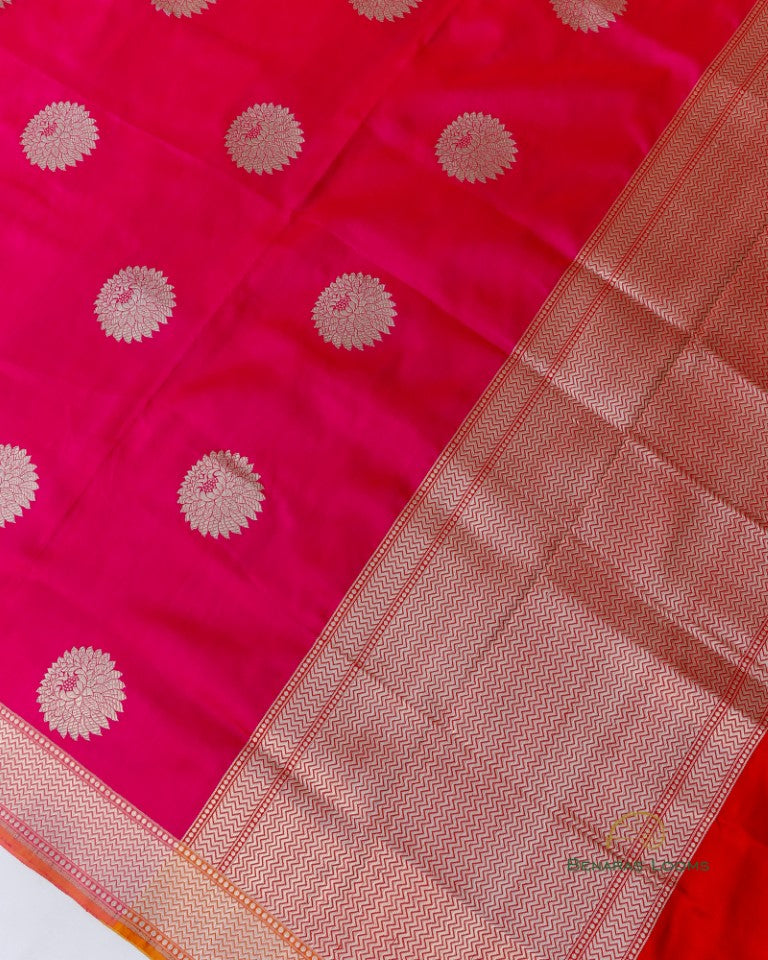 Pink Handwoven Pure Kataan Silk Kadhua Buti Banarasi Dupatta