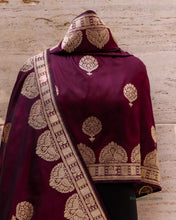 Load image into Gallery viewer, Wine Handwoven Pure Kataan Silk Kadhua Shikargah Dupatta
