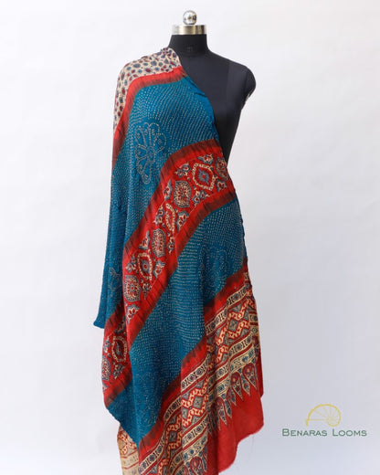 Blue Handwoven Pure Silk Bandhani Dupatta