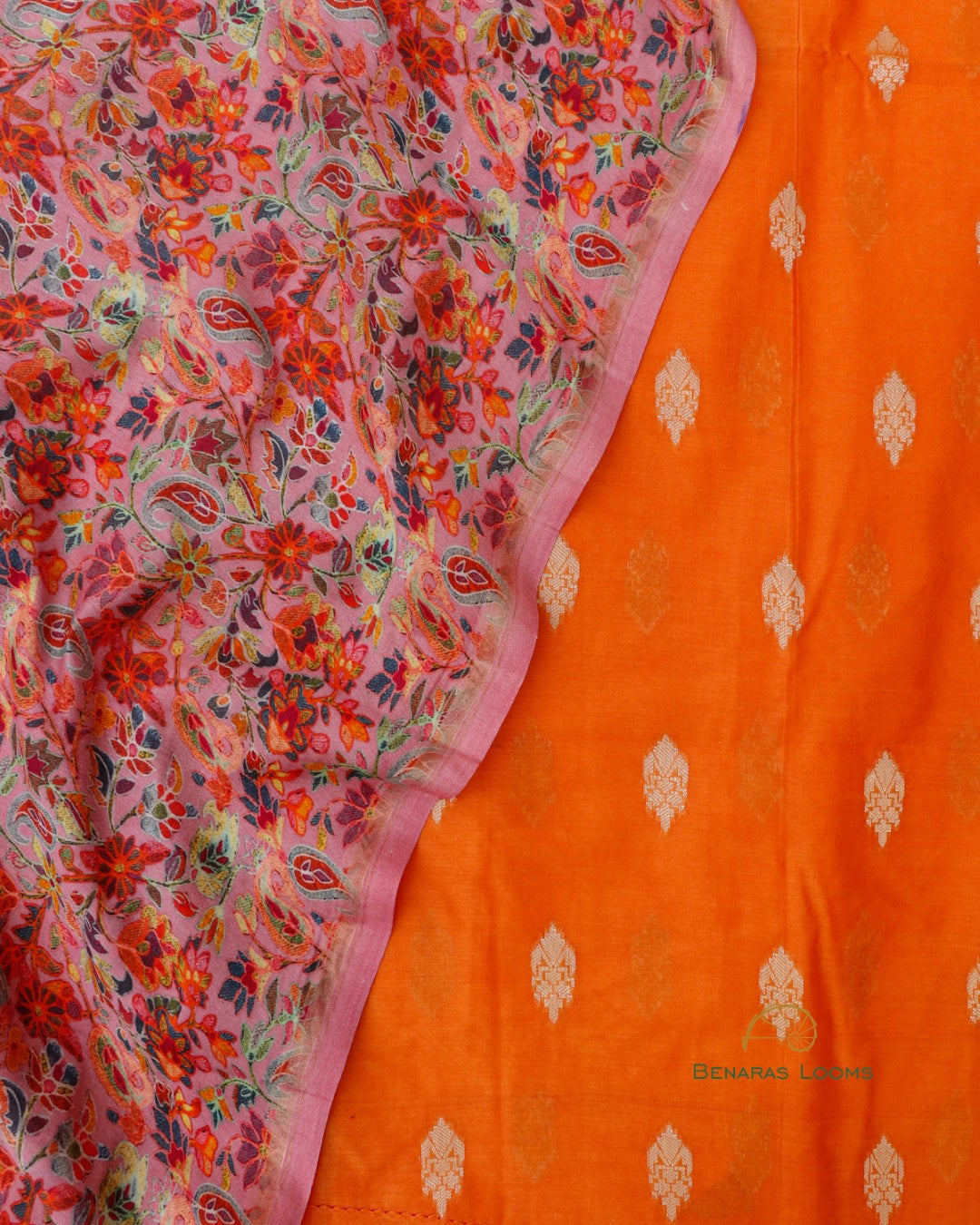 Orange Handwoven Chanderi Silk Unstitched Suit Set