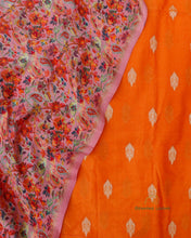 Load image into Gallery viewer, Orange Handwoven Chanderi Silk Unstitched Suit Set
