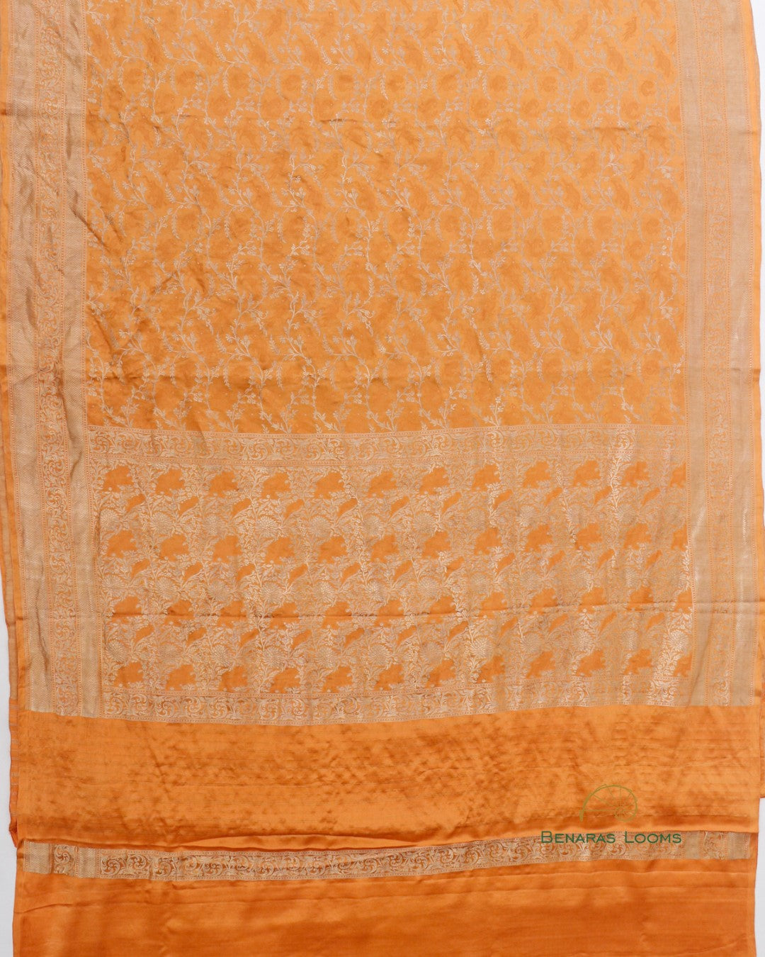 Orange Handwoven Pure Silk Shikargah Banarasi Saree