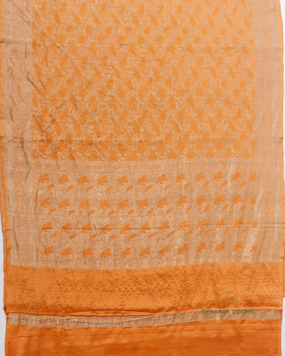 Orange Handwoven Pure Silk Shikargah Banarasi Saree