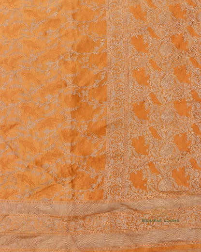 Orange Handwoven Pure Silk Shikargah Banarasi Saree