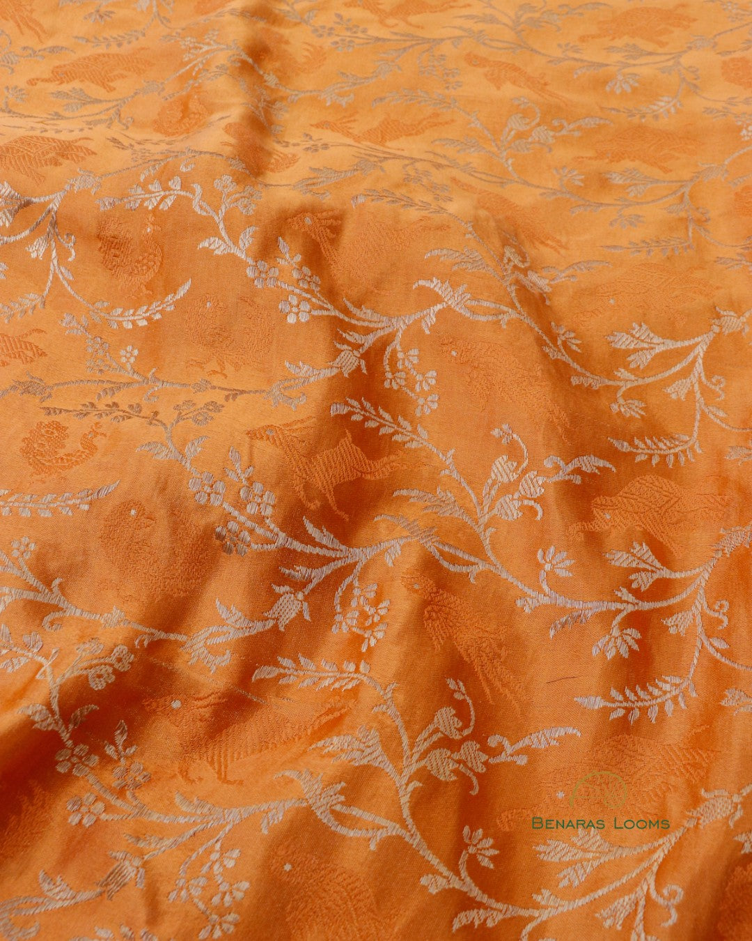 Orange Handwoven Pure Silk Shikargah Banarasi Saree