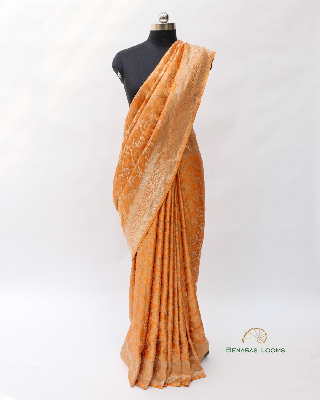Orange Handwoven Pure Silk Shikargah Banarasi Saree