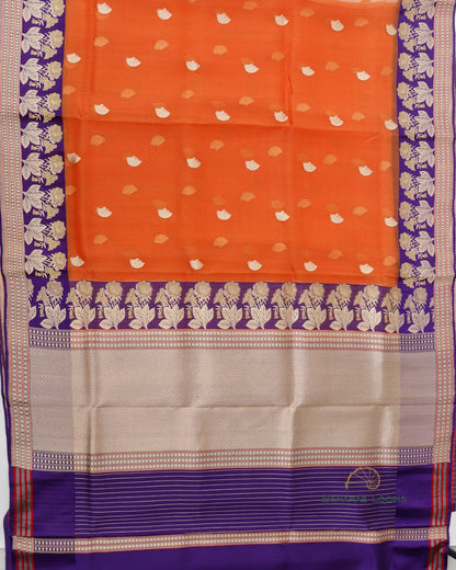 Orange Handwoven Pure Organza Silk Banarasi Saree