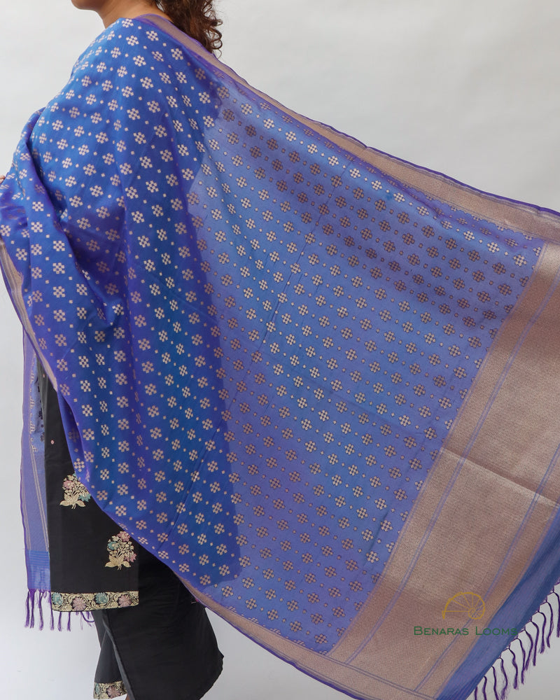 Blue Handwoven Pure Kataan Silk Banarasi Dupatta