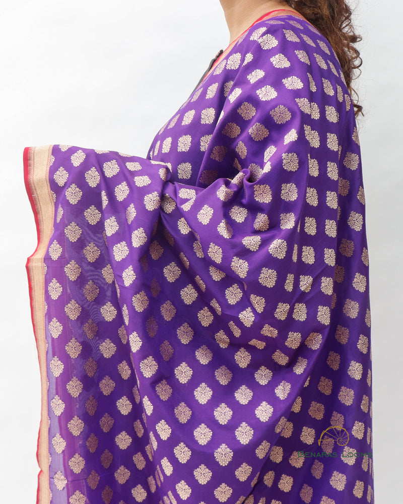 Purple Pure Kataan Kora Silk Handwoven Benarasi Dupatta