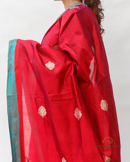 Red Pure Kataan  Silk Kadhua Buti Dupatta with Satin Border
