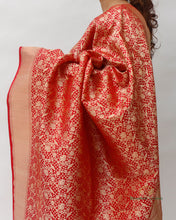 Load image into Gallery viewer, Red Handwoven Pure Kataan Silk Brocade Shikargah Dupatta
