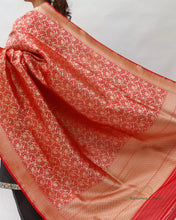 Load image into Gallery viewer, Red Handwoven Pure Kataan Silk Brocade Shikargah Dupatta
