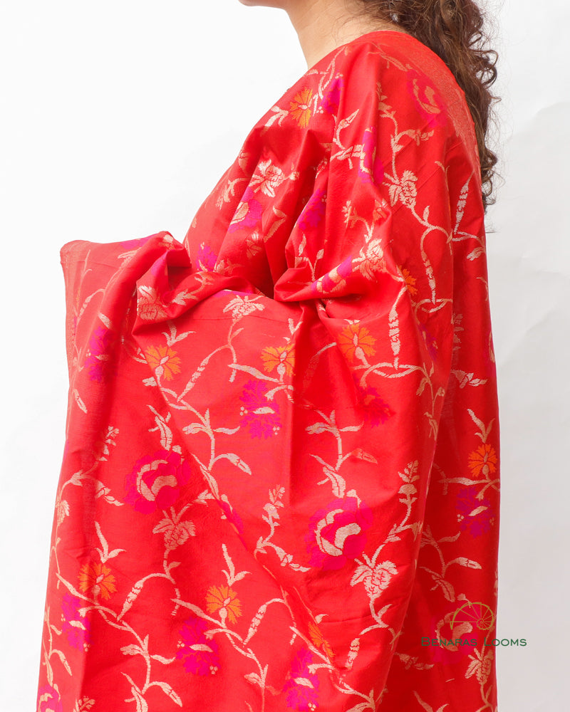 Red Handwoven Pure Kataan Silk Dupatta