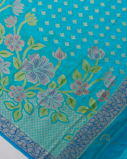 Blue Handwoven Pure Khaddi Georgette Banarasi Dupatta