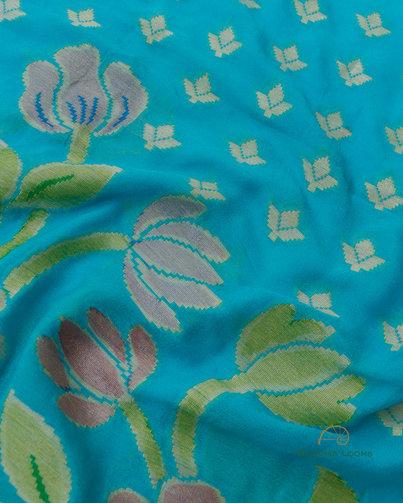 Blue Handwoven Pure Khaddi Georgette Banarasi Dupatta