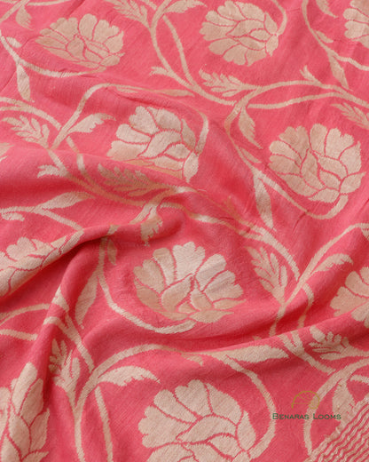 Pastel Pink Handwoven Pure Munga Silk Benarasi Dupatta