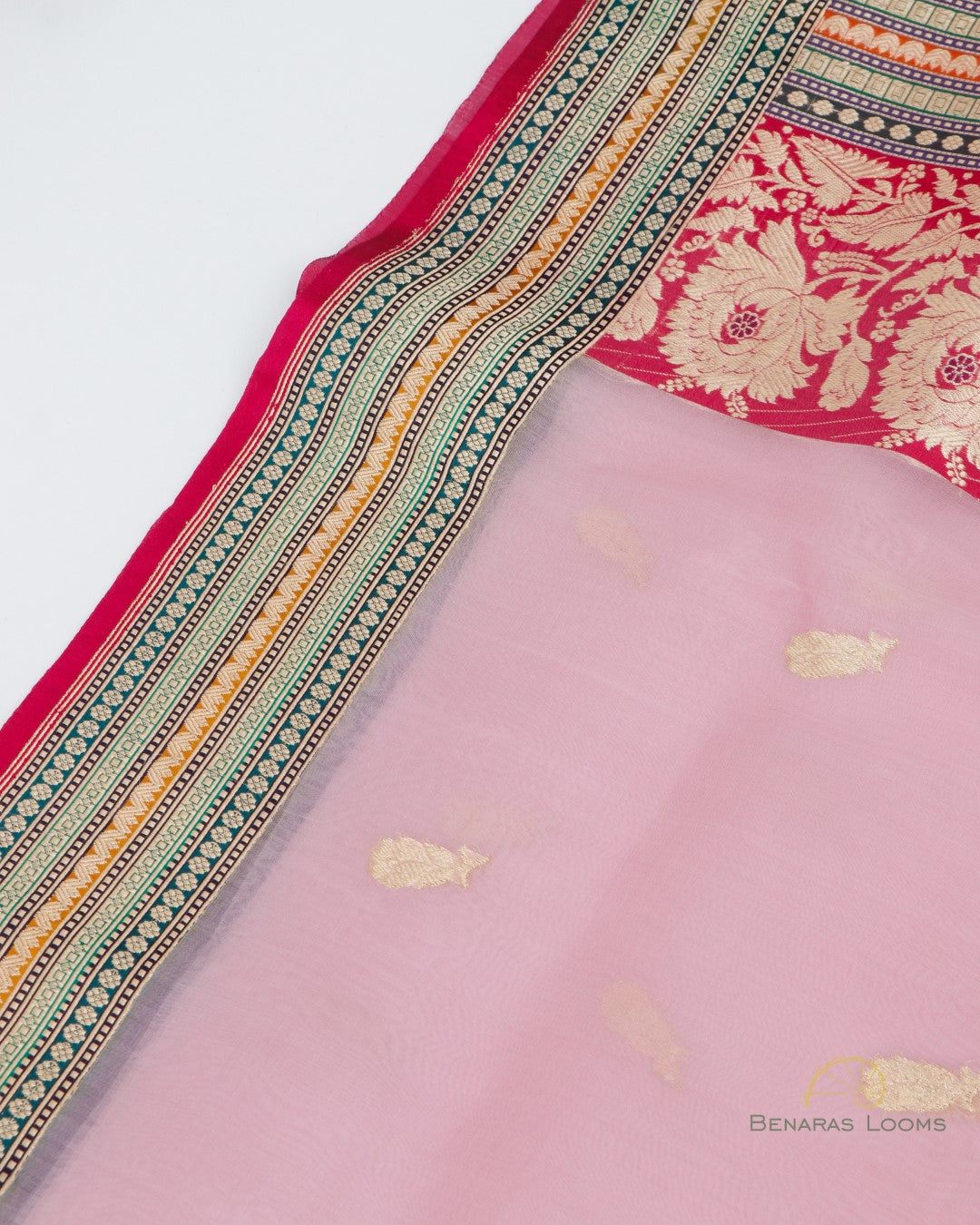 Pink Handwoven Pure Kora Silk Banarasi Saree