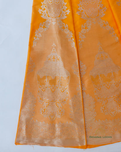 (Only Panels)Vamika Handwoven Pure Kataan Silk Yellow Banarasi Lehenga