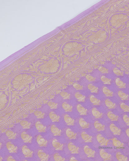 Lavender Pure Georgette Silk Handwoven Banarasi saree