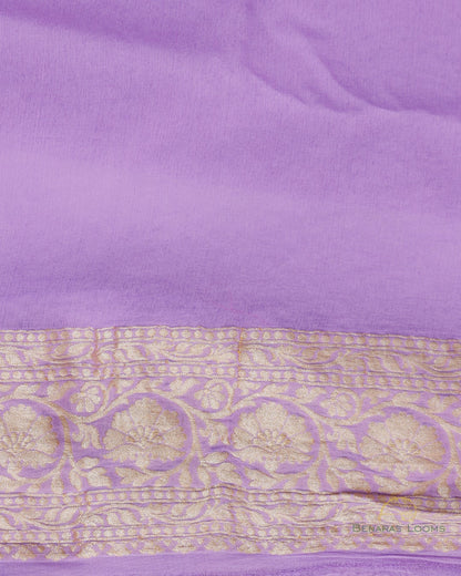 Lavender Pure Georgette Silk Handwoven Banarasi saree