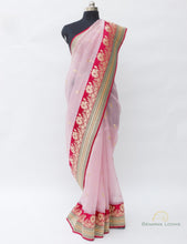 Load image into Gallery viewer, Pink Handwoven Pure Kora Silk Banarasi Saree
