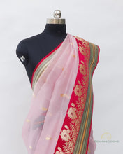 Load image into Gallery viewer, Pink Handwoven Pure Kora Silk Banarasi Saree
