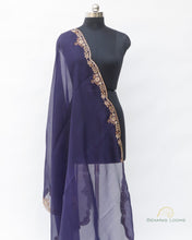 Load image into Gallery viewer, Navy Blue Banarasi Pure Organza Dupatta
