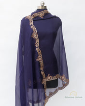 Load image into Gallery viewer, Navy Blue Banarasi Pure Organza Dupatta
