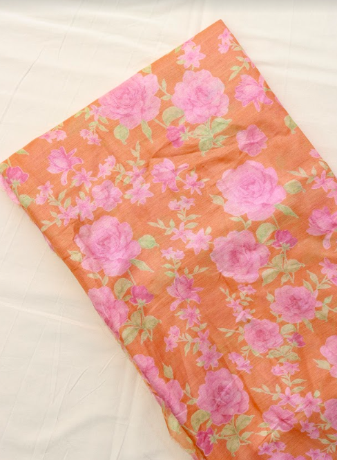 Orange Pure Silk Digital Printed Fabric