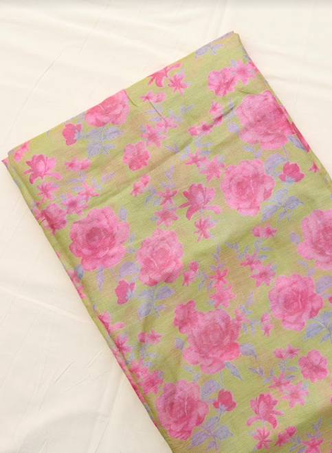 Green Pure Tussar Silk Digital Printed Fabric