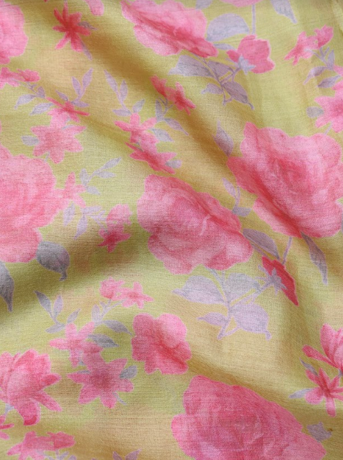 Green Pure Tussar Silk Digital Printed Fabric