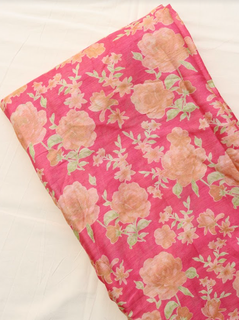 Red Pure Silk Digital Printed Fabric