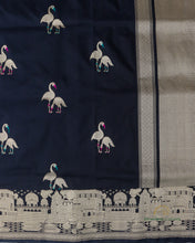 Load image into Gallery viewer, PRE-ORDER:Black Handwoven Pure Kataan Silk Shikaargah Saree
