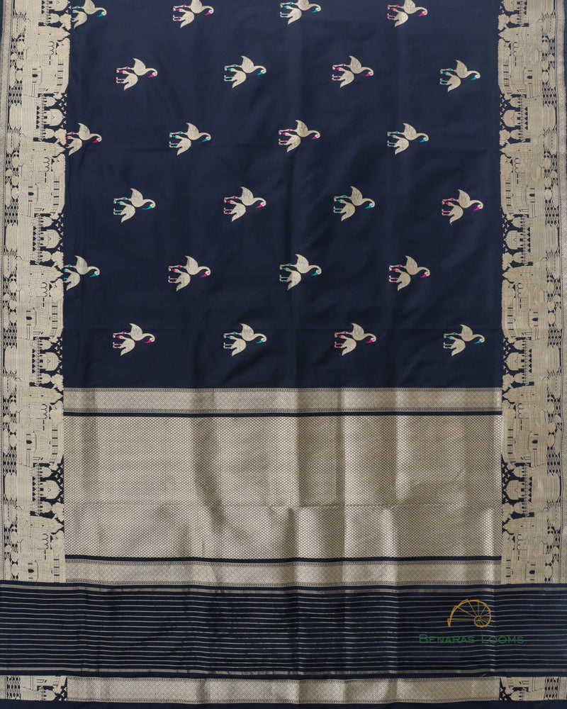 Black Handwoven Pure Kataan Silk Shikaargah Saree