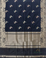 Load image into Gallery viewer, PRE-ORDER:Black Handwoven Pure Kataan Silk Shikaargah Saree
