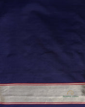 Load image into Gallery viewer, Dark Navy Blue Handwoven Pure Kataan Silk Brocade Jaal Benarasi Saree.
