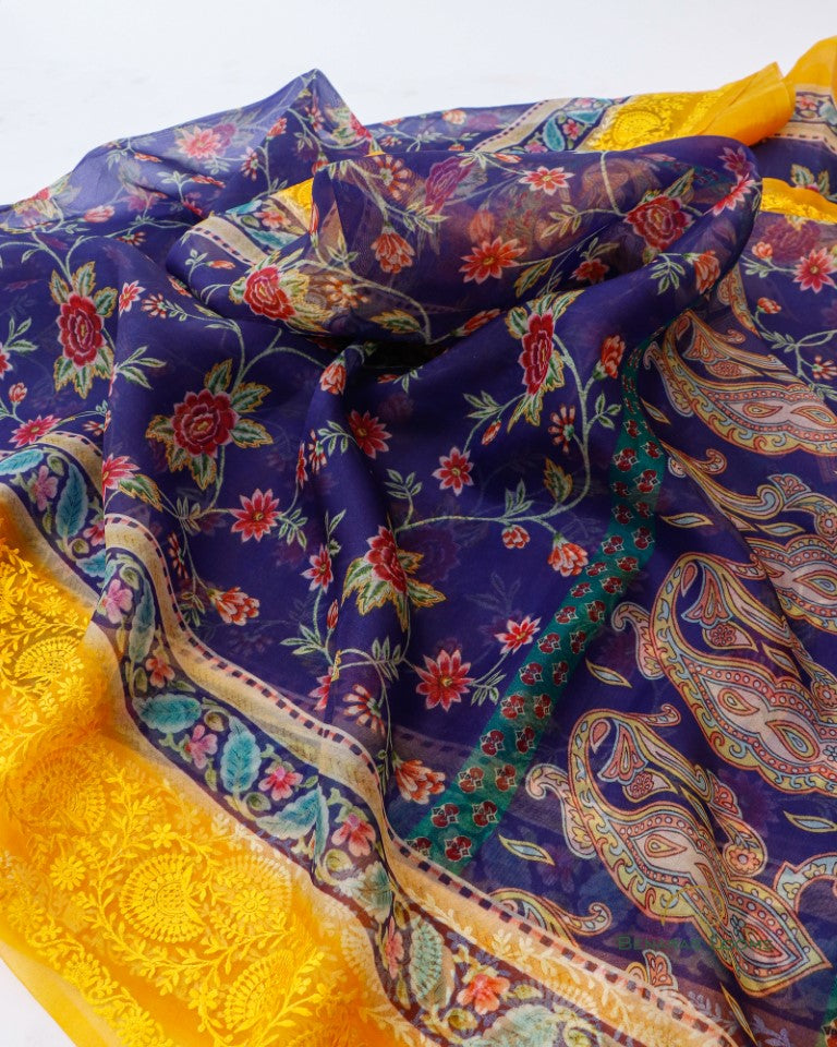 Digital Printed Pure Organza Benarasi Saree