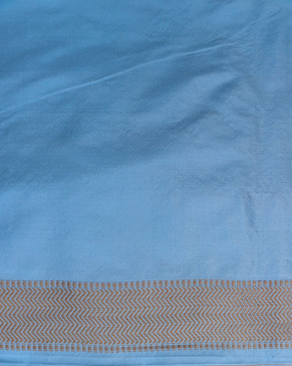 Powder Blue Handwoven Pure Kataan Silk Shikaargah Benarasi Saree