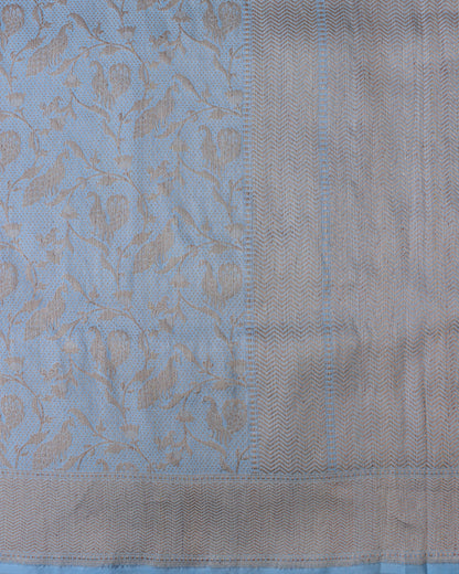 Powder Blue Handwoven Pure Kataan Silk Shikaargah Benarasi Saree