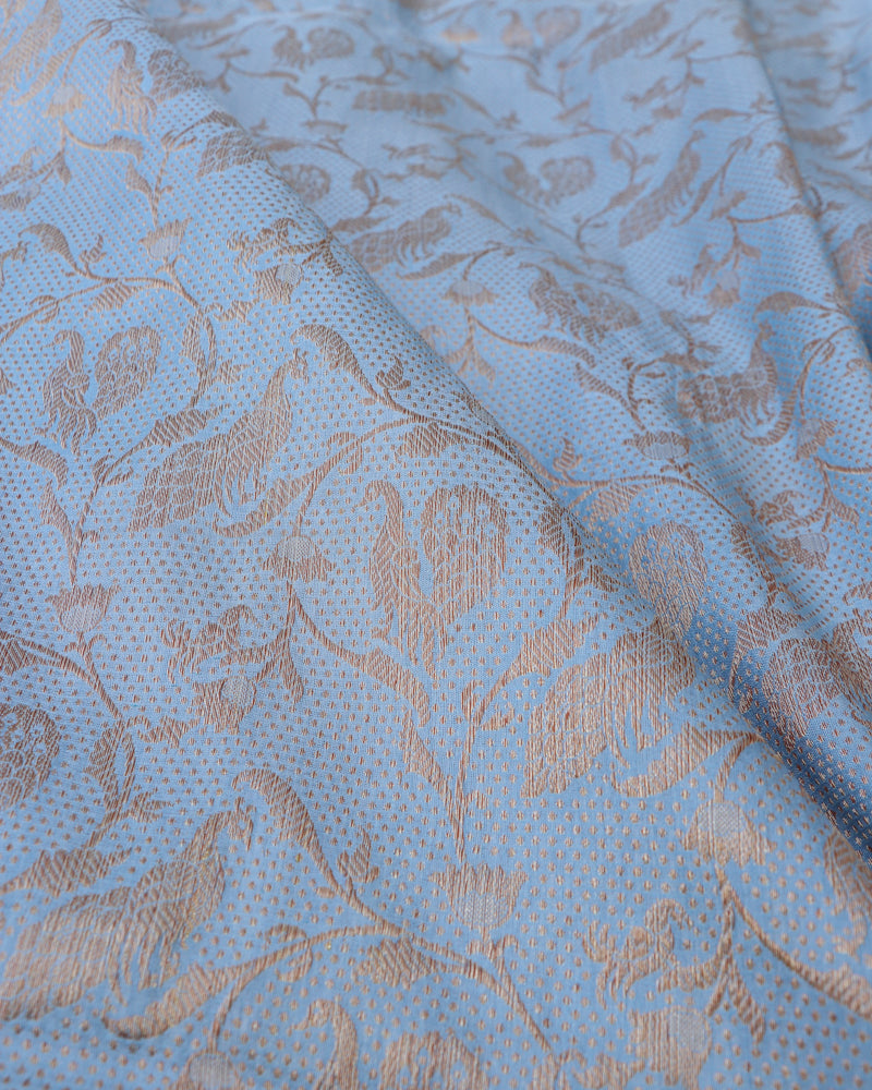 Powder Blue Handwoven Pure Kataan Silk Shikaargah Benarasi Saree