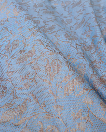 Powder Blue Handwoven Pure Kataan Silk Shikaargah Benarasi Saree