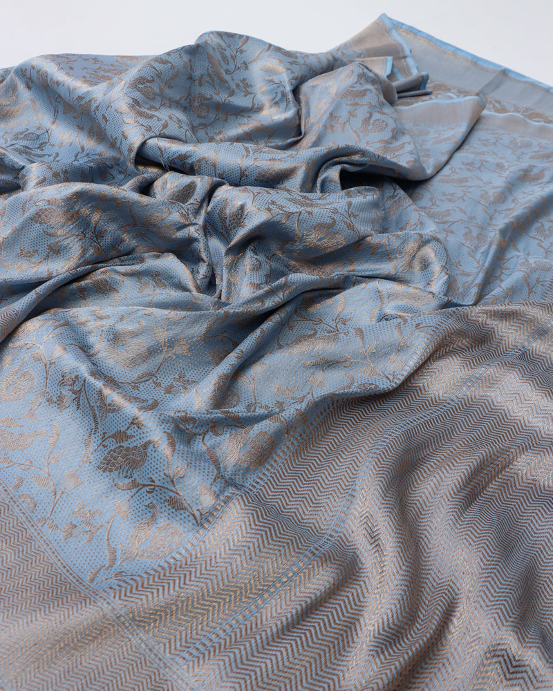 Powder Blue Handwoven Pure Kataan Silk Shikaargah Benarasi Saree