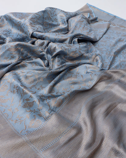 Powder Blue Handwoven Pure Kataan Silk Shikaargah Benarasi Saree