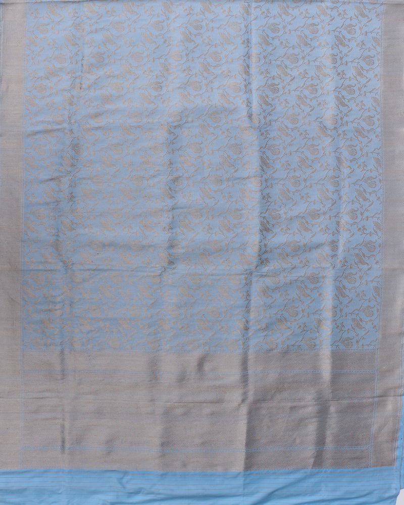 Powder Blue Handwoven Pure Kataan Silk Shikaargah Benarasi Saree