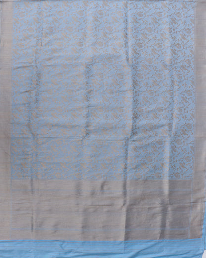 Powder Blue Handwoven Pure Kataan Silk Shikaargah Benarasi Saree
